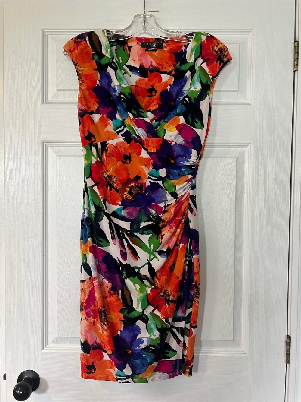 LAUREN Ralph Lauren Orange Multi Floral Wrap-Style Midi Dress
